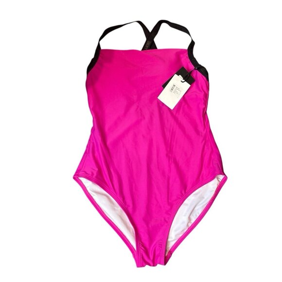 MSRP $108 Dkny Womens Logo Cross-Back One-Piece Berry Size Large Bathing Suit - Picture 3 of 5